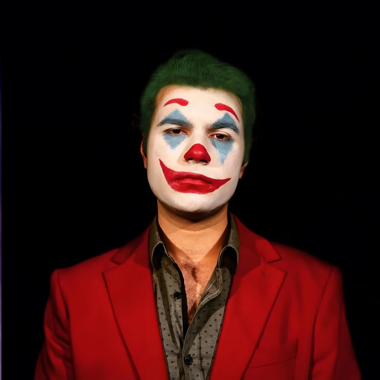 Halloween Joker Clown Makeup Kit - Joker Make Up Kit Includes White Red Black Blue Oil Based Face Body Paint and 20g Green Temporary Hair Color Wax, Powder Puff and 3 Blue Brushes, for Joker Cosplay