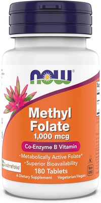 Thumbnail for Now Supplements Methyl Folate 1,000 mcg, Metabolically Active Folate, Co-Enzyme B Vitamin, 180 Tablets