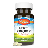 Thumbnail for Carlson - Chelated Manganese, 20 mg, Superior Absorption, Healthy Metabolism, Bone Support & Brain Health, 100 Tablets