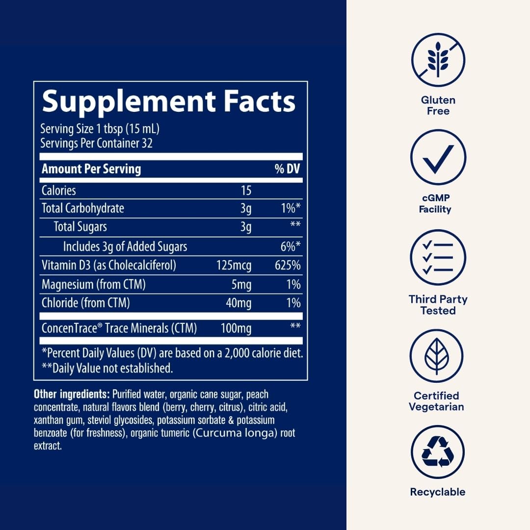 Trace Minerals Vitamin D3 - Vitamin D3 Supplement for Bone Health - Efficient Calcium Utilization - Immune System Support - Fast-Absorbing Liquid - Tropical Cherry Flavor - 16 fl oz (32 Servings)