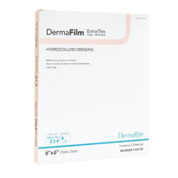 Thumbnail for DermaRite's DermaFilm Thin, Hydrocolloid Wound Dressing - with Border and Conformable Film Backing, Promotes Healing - 6 in. x 6 in., 1 Count, 5 Packs, 5 Total