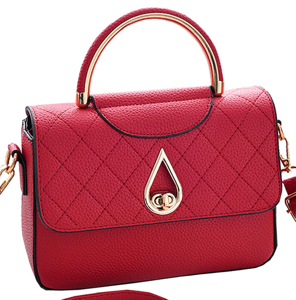 Covelin Women's Small Leather Handbag Tote Shoulder Crossbody Bag Red