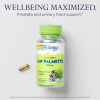 Thumbnail for SOLARAY Saw Palmetto Berry 580 mg, Healthy Prostate and Urinary Tract Support from Fatty Acids & Plant Sterols for Men and Women, Non-GMO, Vegan & Lab Verified, 100 VegCaps, 100 Servings