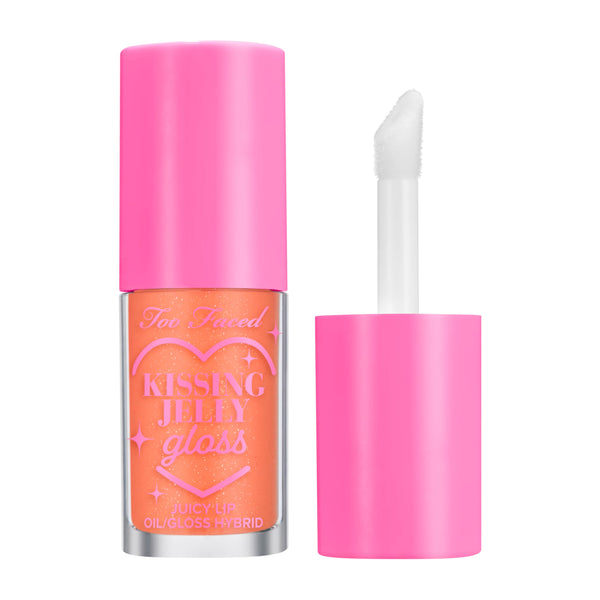 Too Faced Kissing Jelly Lip Oil + Gloss | Hydrating Lip Serum Treatment with Jojoba Oil for Instant Moisture and Glossy Shine, 0.15 Fl Oz, Peach Rings