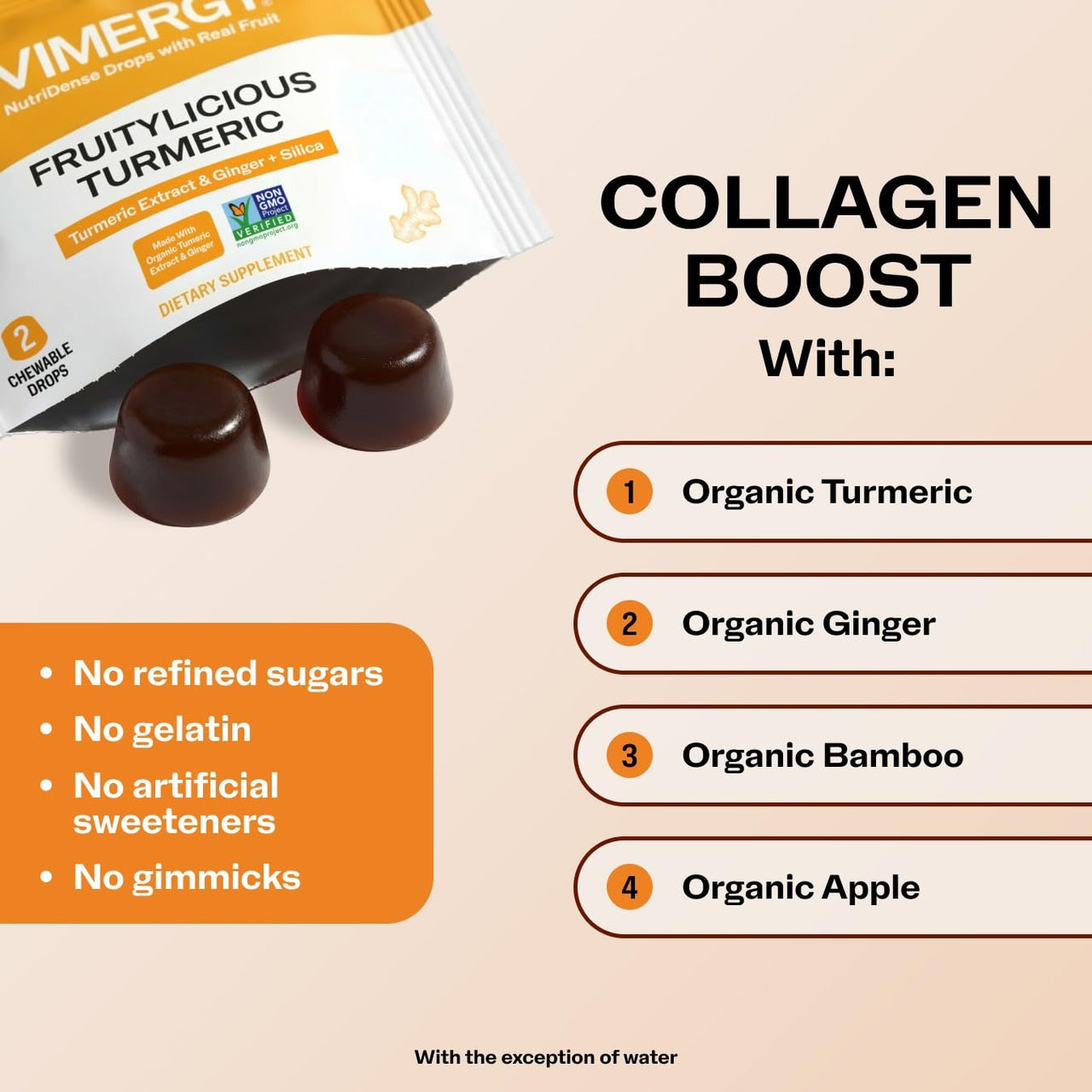 Vimergy NutriDense Fruitylicious Turmeric + Ginger Chewables (300mg Turmeric Extract, 22mg Silica, 10mg Ginger per Serving) Vegan, No Artificial Sweeteners, Mobility Support, 30 Servings (60 Count)