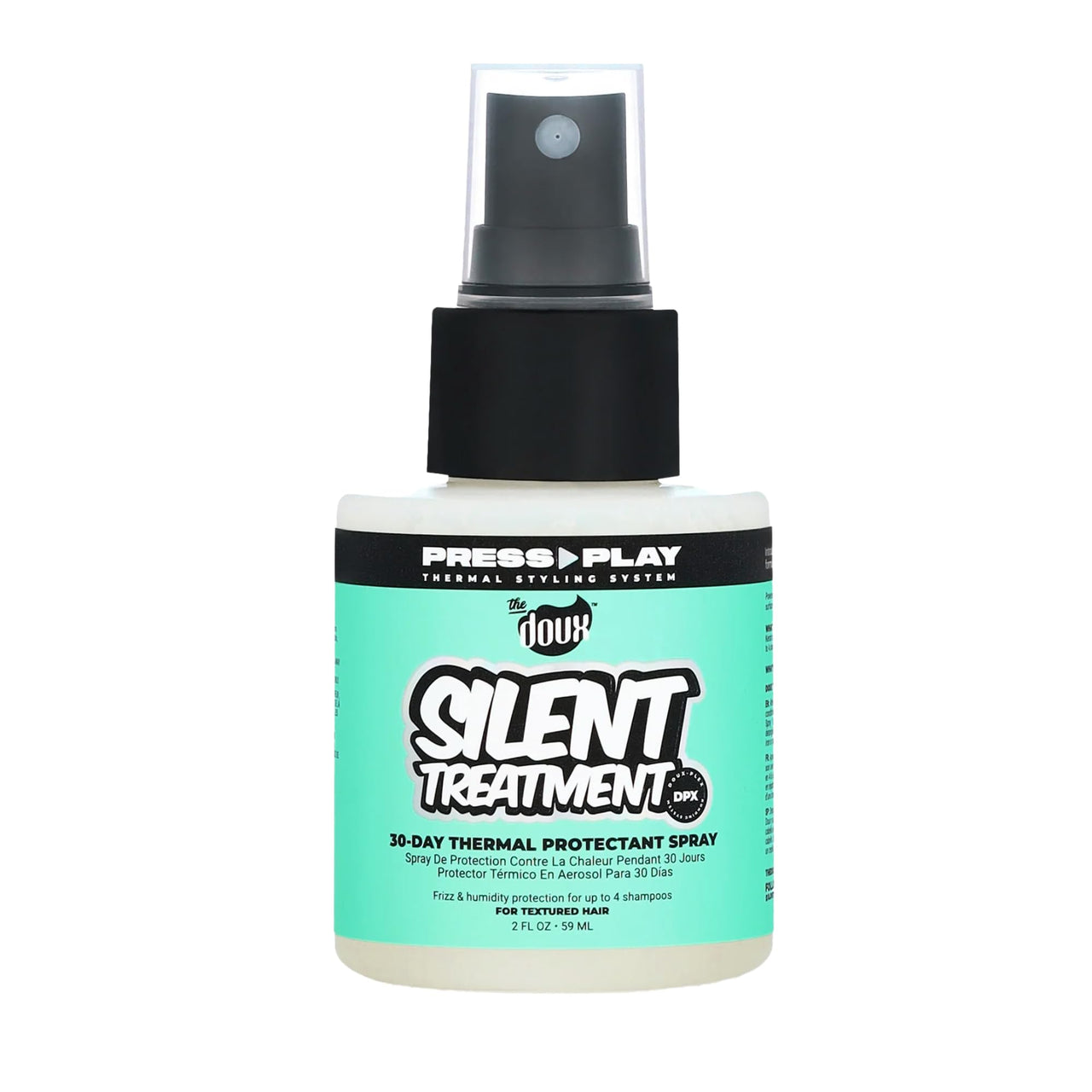 The Doux SILENT TREATMENT Anti-Frizz Heat Protectant Spray for Curly Hair – 30-Day Humidity Shield Hairspray with Keratin & Corn Starch – Travel Size Hair Styling Spray, 2 oz