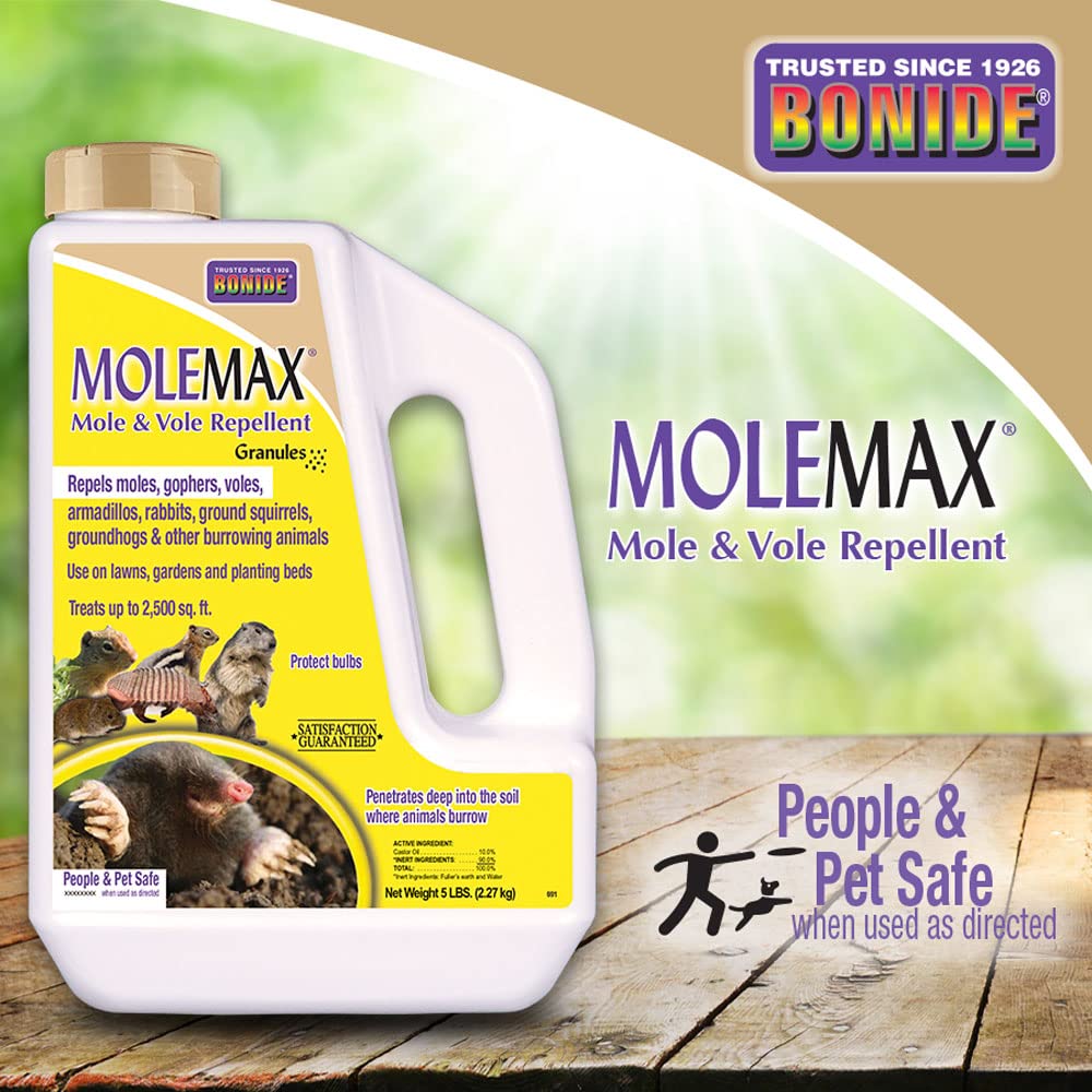 Bonide MOLEMAX Mole & Vole Repellent Granules, 5 lbs. Ready-to-Use, Outdoor Lawn & Garden Mole Control, People & Pet Safe