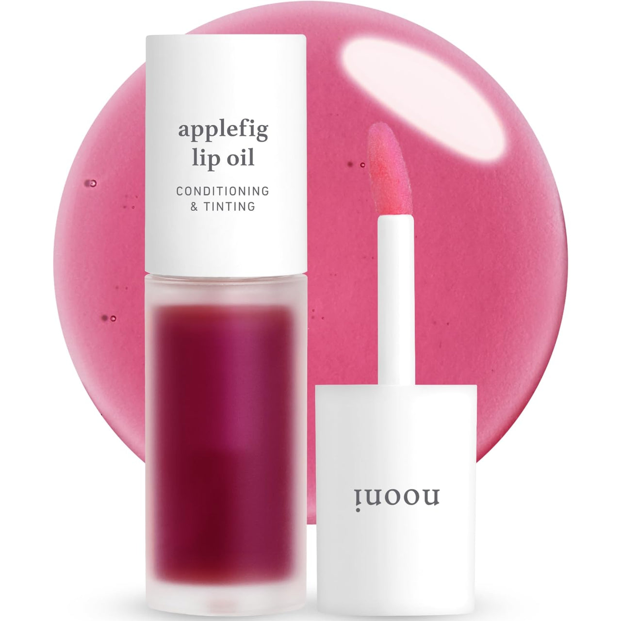 NOONI Korean Vegan Appleseed Lip Oil - Applefig | Long-Lasting, Moisturizing, Plumping, Revitalizing for Dry Lips, Waterproof, No Peel Off, Hydrating, Nourishing, Mother's Day, 0.12 FL Oz