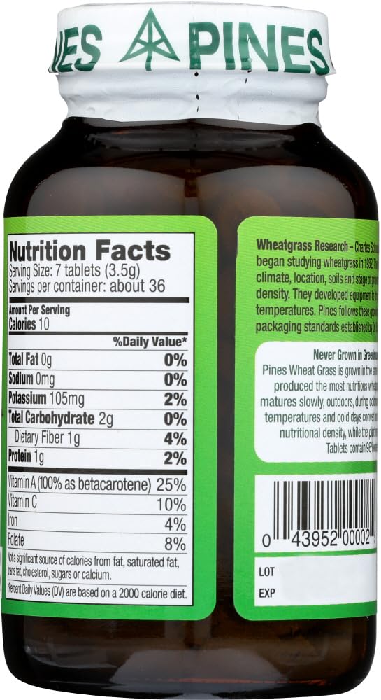 Pines International Wheat Grass - Green Superfood - Non GMO - 500 Milligram - 250 Tablets