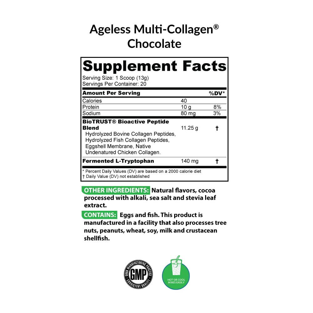 BioTrust Ageless Multi Collagen 5-in-1 Protein Powder (Chocolate) BlenderBottle Bundle
