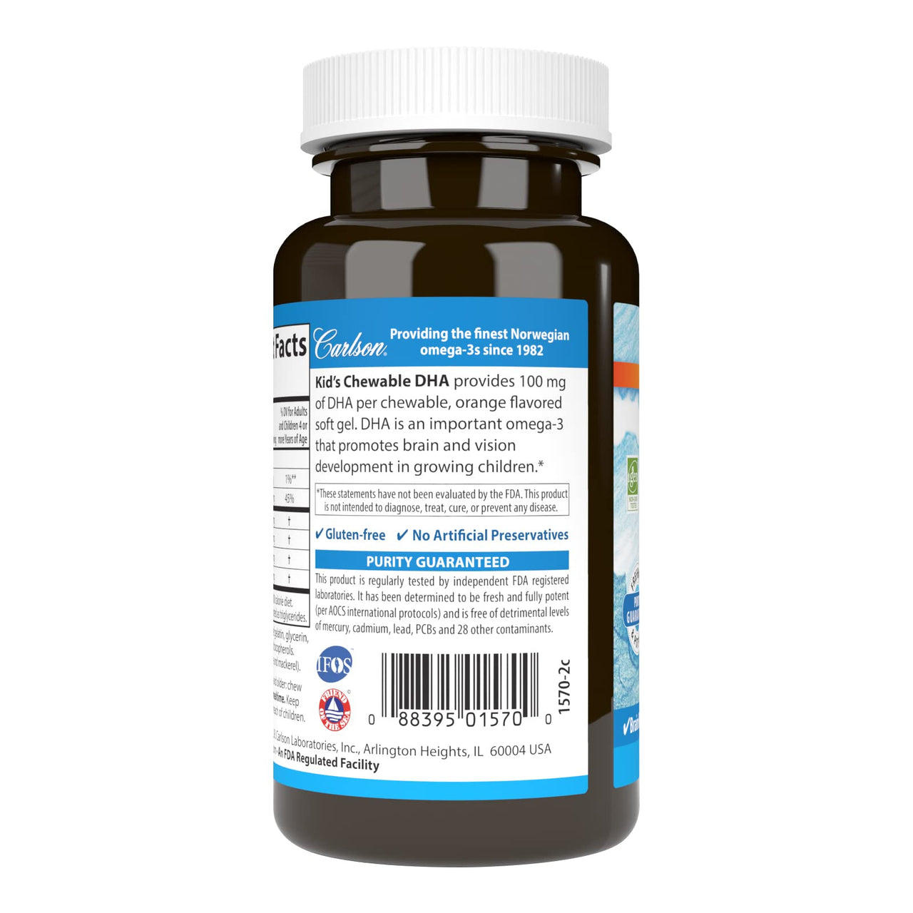 Carlson - Kid's Chewable DHA, 100 mg DHA, Brain & Vision Function, Growth & Development, Orange, 60 Chewable Softgels