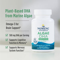 Thumbnail for Nordic Naturals Algae DHA - 60 Soft Gels - 500 mg Omega-3 DHA - Certified Vegan Algae Oil - Plant-Based DHA - Brain, Eye & Nervous System Support - Non-GMO - 30 Servings