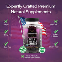 Thumbnail for Bucklebury Sugar-Free Milk Thistle Gummies 1000mg with Natural Blueberry Flavor - Vegan, Gluten-Free, Non-GMO Natural Milk Thistle Supplement for Liver Health, Immunity & Antioxidant Support -60 Count