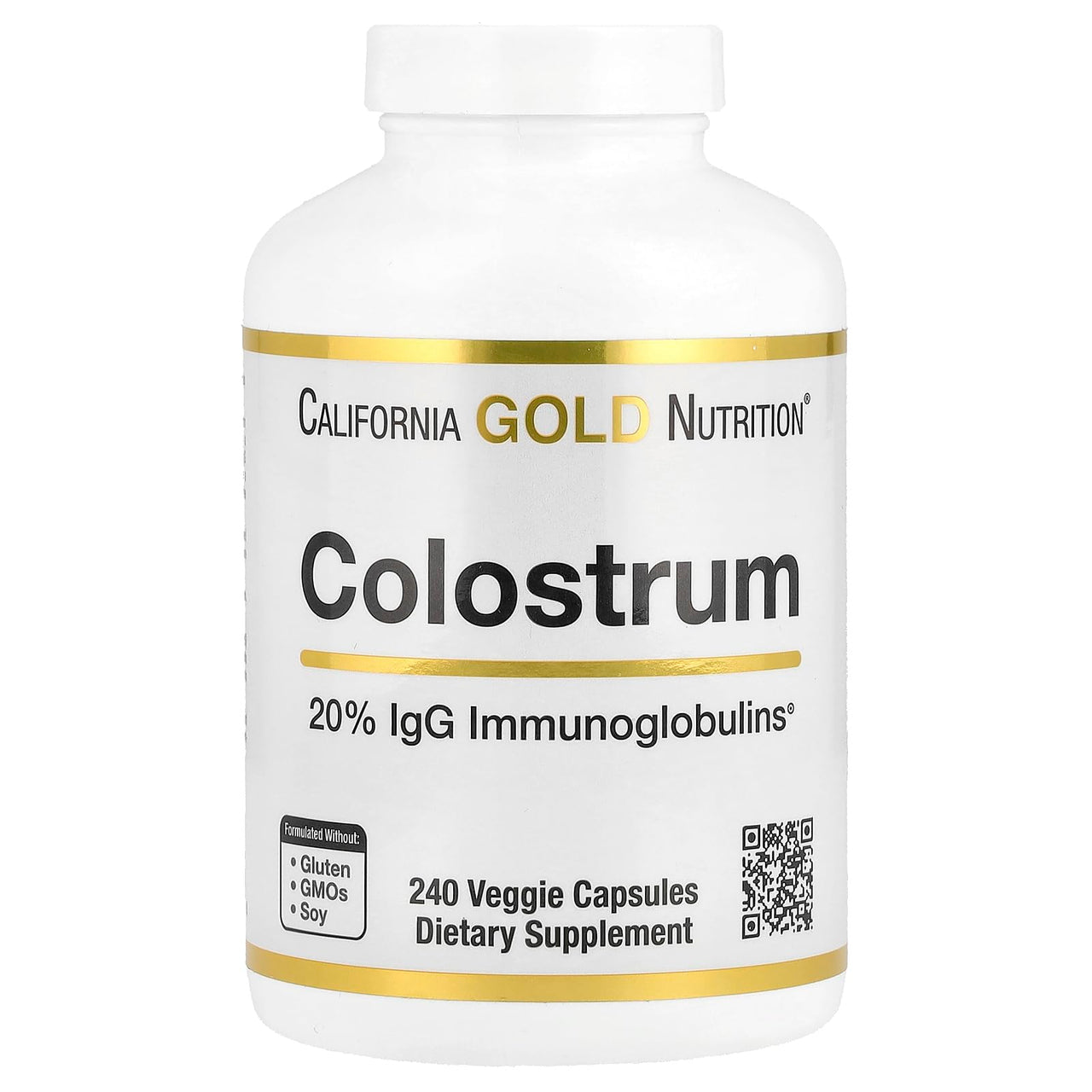 California Gold Nutrition Colostrum Concentrated Bovine Pre-Milk Supplement Featuring Immunoglobulins - Immune Support - Gluten Free, Non-GMO, No Antibiotics - 240 Veggie Capsules