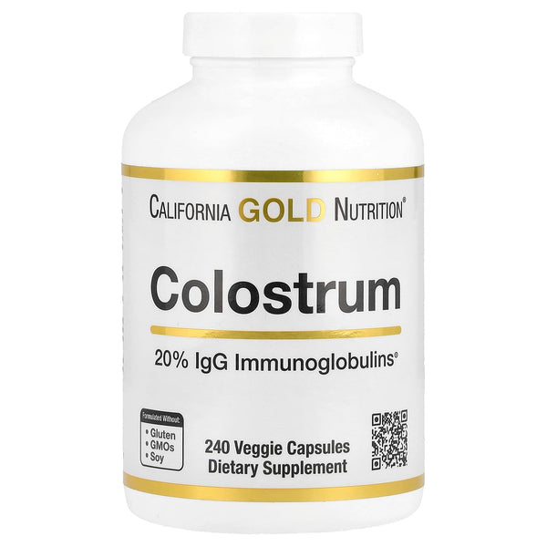 California Gold Nutrition Colostrum Concentrated Bovine Pre-Milk Supplement Featuring Immunoglobulins - Immune Support - Gluten Free, Non-GMO, No Antibiotics - 240 Veggie Capsules