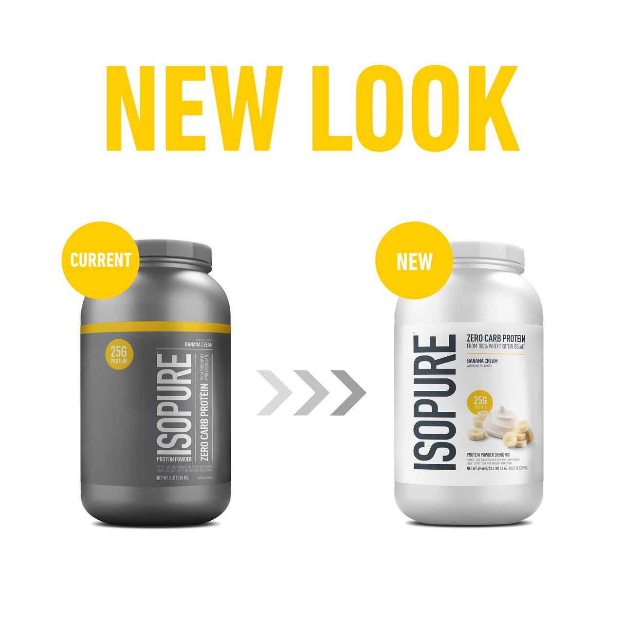 Isopure Zero Carb 100% Pure Whey Isolate Protein Powder, Lactose Free, Gluten Free, With Vitamins, Banana Cream, 25g Protein Per Serving, 3 Lbs, 44 Servings (Packaging May Vary)