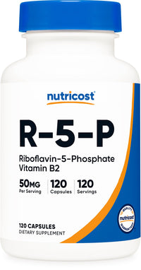 Thumbnail for Nutricost R-5-P (Riboflavin-5-Phosphate) (Vitamin B2) 50 MG, 120 Capsules - Vegan, GMO-Free