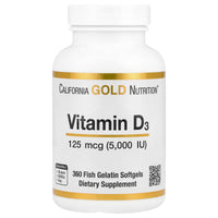 Thumbnail for Vitamin D3, 5,000IU, Cholecalciferol from Lanolin, 125 mcg, 360 Fish Gelatin Softgels