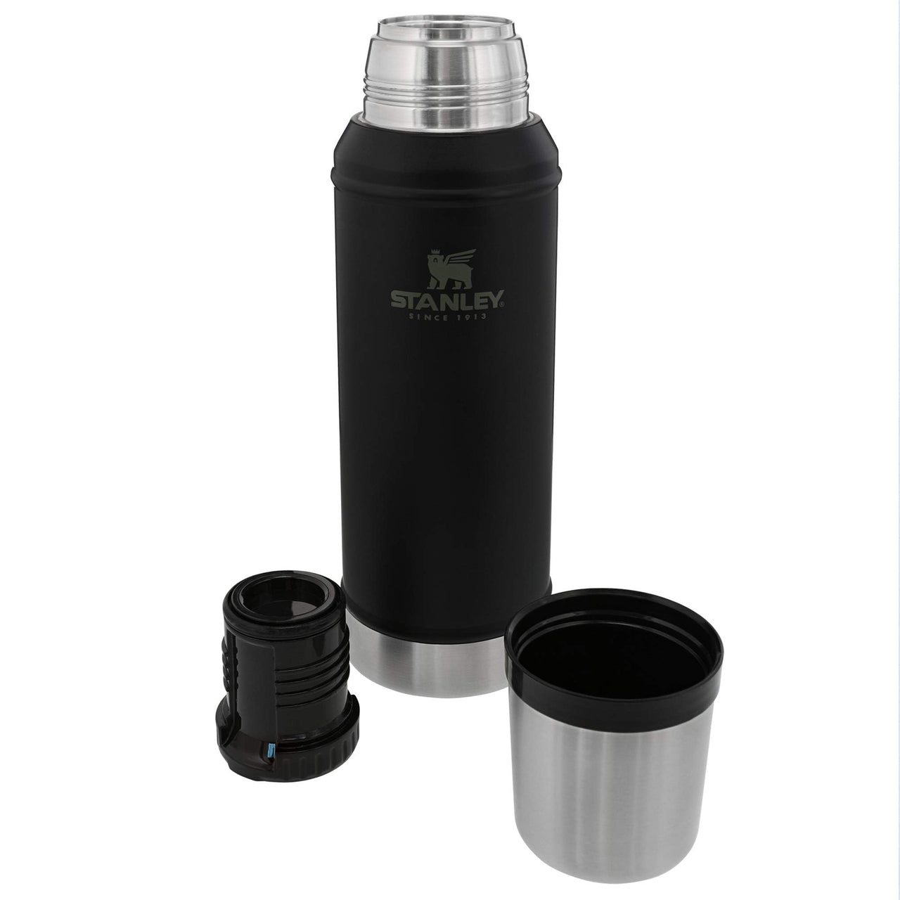 Stanley Classic Legendary Vacuum Bottle 1.0 qt | Wide Mouth with Leakproof Cup Lid | Keep Drinks Hot or Cold | Packable for Travel | Insulated Stainless Steel Thermos | BPA-Free | Matte Black