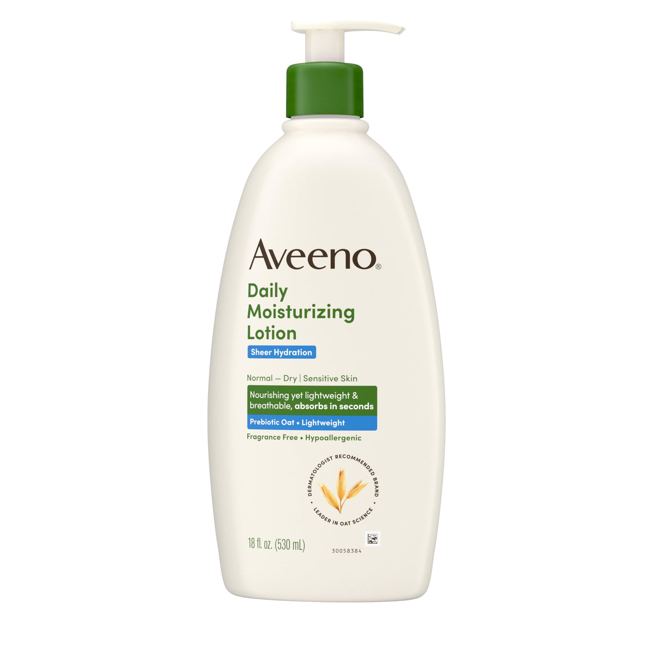 Aveeno Sheer Hydration Fragrance-Free Daily Moisturizing Lotion with Prebiotic Oat for Dry Skin, Lightweight, Fast-Absorbing Body Moisturizer Nourishes Skin with 48-hour Moisture, 18 fl. oz