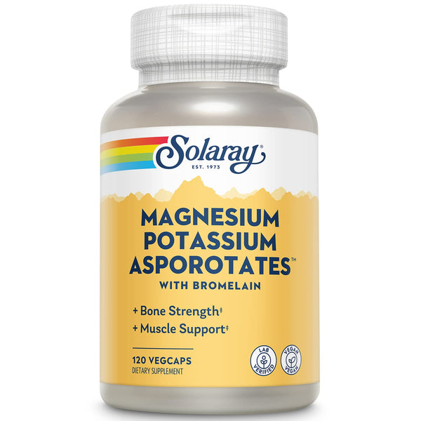 Solaray Magnesium and Potassium with Bromelain, Magnesium Potassium Supplement for Heart Health, Electrolyte, and Muscle Support - Gluten Free & Lab Verified - 60 Servings, 120 VegCaps