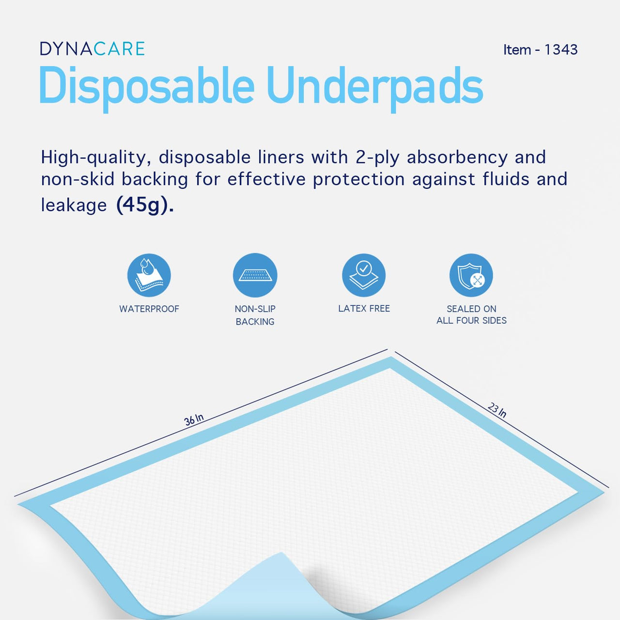 Dynarex Disposable Underpads, Medical-Grade Incontinence Bed Pads to Protect Sheets, Mattresses, and Furniture, 23”x36” (60g), 1 Case of 150 Underpads (3 Boxes of 50)