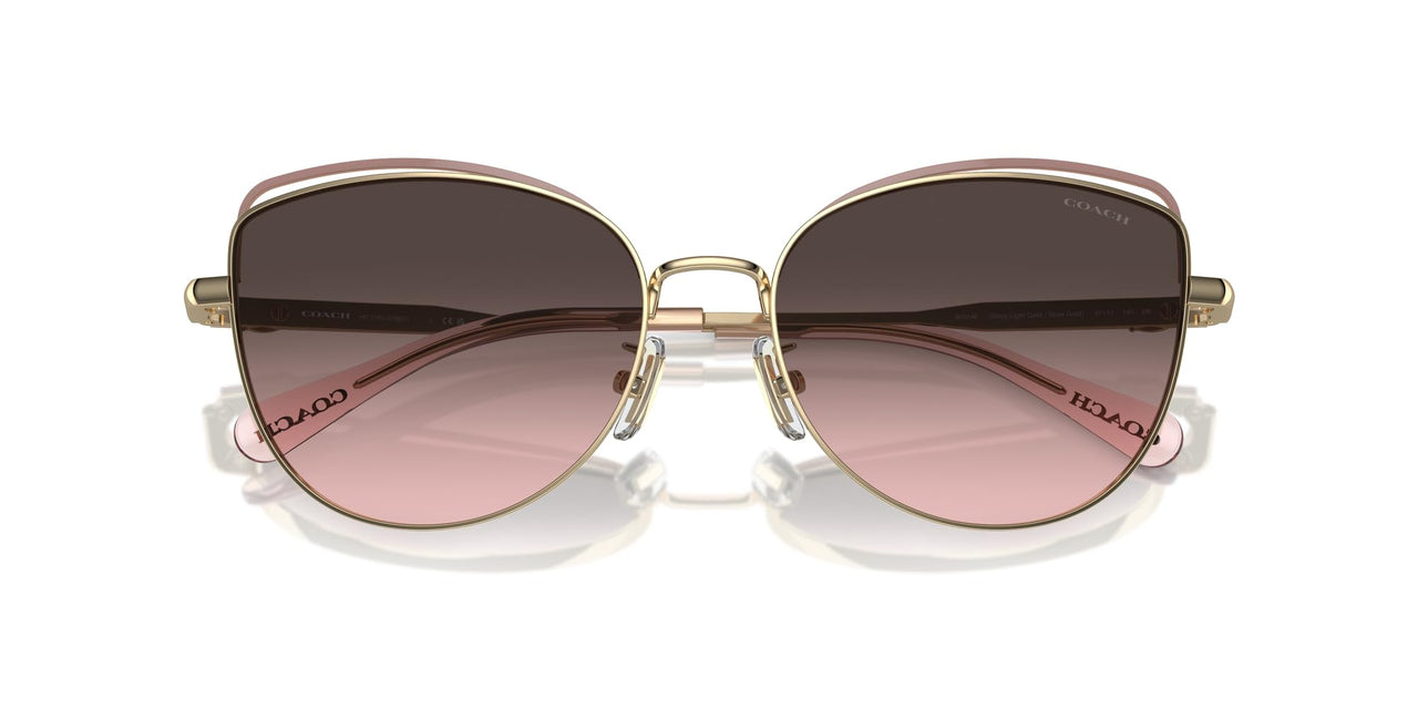 COACH Women's HC7162 Cat Eye Sunglasses, Shiny Light Gold/Rose/Grey Pink Gradient, 57 mm