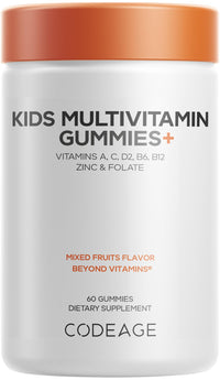 Thumbnail for Codeage Kids Multivitamin Gummies Supplement - Vitamins A, C, D2, B6, B12, Zinc, Folate, Iodine - 2-Month Supply Children's Vitamins - Non-GMO, Gluten-Free, Dairy-Free - Mixed Fruits - 60 Gummies