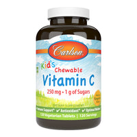 Thumbnail for Carlson - Kid's Chewable Vitamin C, 250 mg, 1 g of Sugars, Immune Support & Optimal Wellness, Antioxidant, Tangerine, 120 Vegetarian Tablets