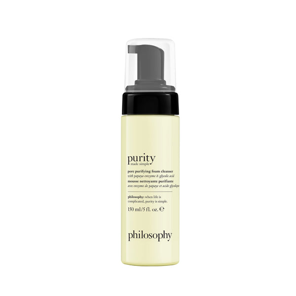philosophy purity made simple pore purifying foaming facial cleanser - with papaya enzyme & glycolic acid - face wash removes dirt and impurities from pores - 5 fl oz