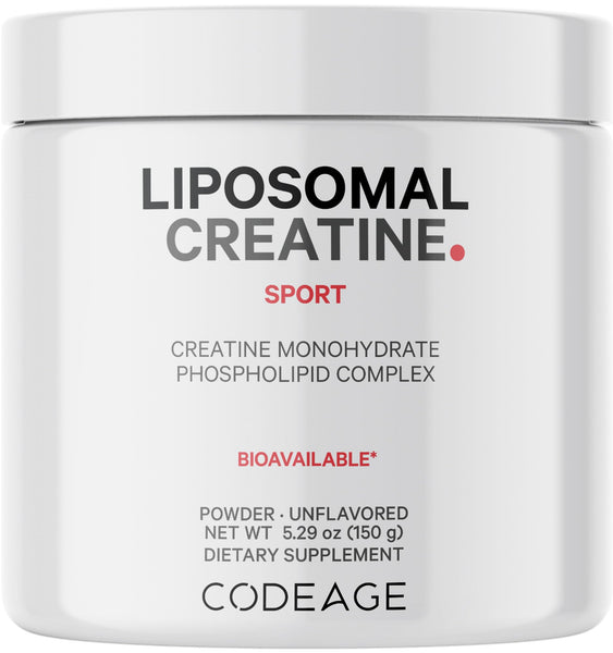 Codeage Liposomal Creatine Powder Supplement, Pure Creatine Monohydrate 5000mg, Pre Workout & Post Workouts - Unflavored Creatine, Micronized Creatine Powder - Creatinine for Sports - 30 Servings