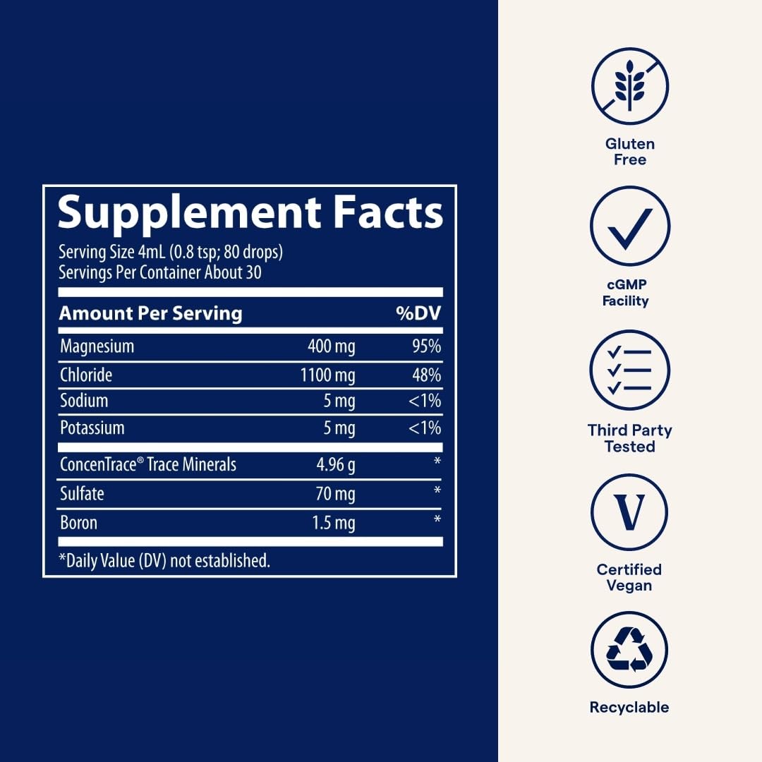 Trace Minerals Mega-Mag - Liquid Magnesium Supplement for Vitality & Energy Support - Muscle, Bone & Nerve Health - Natural Daily Drops - Non-GMO, Vegan & Gluten-Free - 4 fl oz (30 Servings)