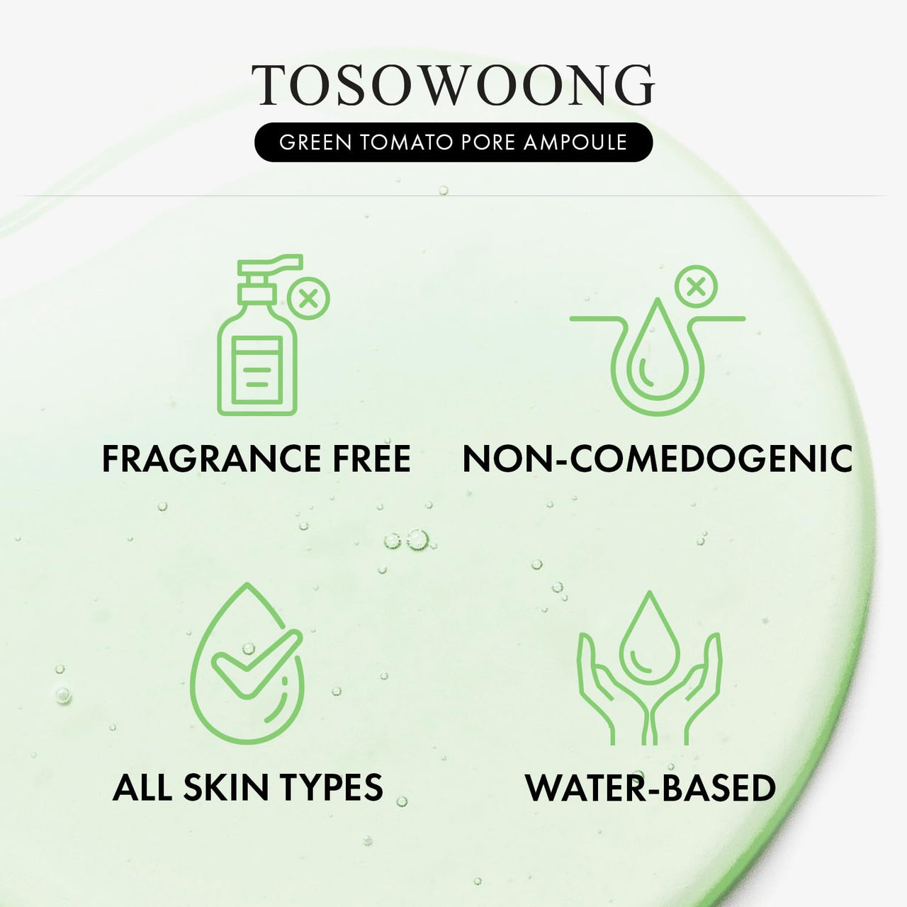 TOSOWOONG Green Tomato Pore Ampoule with Green Tomato, Witch Hazel and Hyaluronic Acid for Face Moisturizer and Pore Minimizing Treatment, Korean Skincare, 30ml, 1.01 fl. oz.