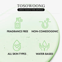 Thumbnail for TOSOWOONG Green Tomato Pore Ampoule with Green Tomato, Witch Hazel and Hyaluronic Acid for Face Moisturizer and Pore Minimizing Treatment, Korean Skincare, 30ml, 1.01 fl. oz.
