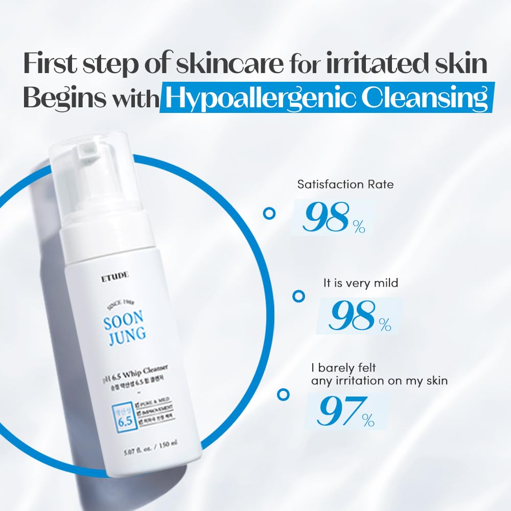 ETUDE gentle pH-balanced bubble Cleanser for Sensitive Skin, Panthenol + Madecassoside, Barrier Repair, Fragrance Free, pH 6.5, Vegan Certified, Non-Comedogenic, Korean Face Wash, 5.06 fl oz