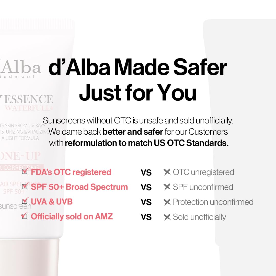 d'alba Piedmont Waterfull Tone-Up Sunscreen Serum BROAD SPECTRUM SPF 50 + Korean Sunscreen for Face, All Skin Tones, Sweat Proof Formula (1.69 fl.oz.)