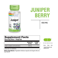 Thumbnail for SOLARAY Juniper Berry 450 mg | Healthy Digestion, Cleansing & Water Balance Support | Antioxidant Activity | 100 VegCaps