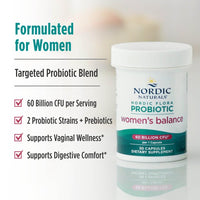 Thumbnail for Nordic Naturals Nordic Flora Probiotic Women's Balance - 30 Capsules - 12 Probiotic Strains with 60 Billion Cultures - Intestinal Support, Vaginal Health - Vegan - 30 Servings