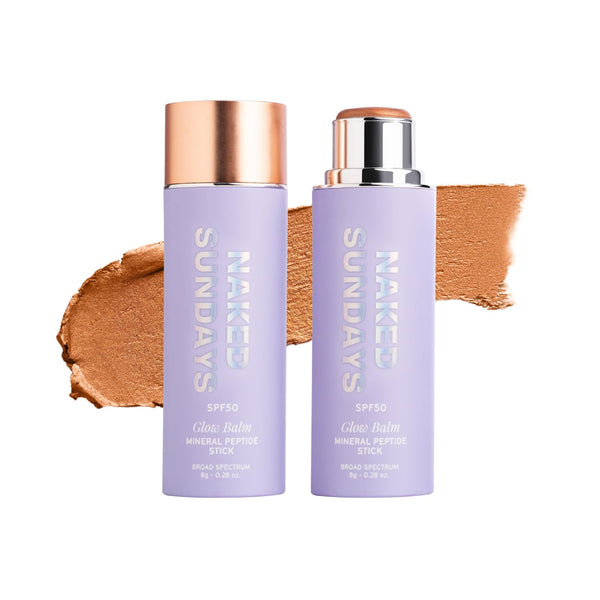 Image 1 of Naked Sundays SPF 50 Mineral Glow Balm – Peptide-Infused Multi-Tasking Blush Stick for Cheeks, Lips & Eyes – Broad Spectrum Mineral Sunscreen with Zinc Oxide – 8g (Bronze)