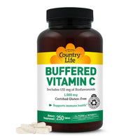 Thumbnail for Country Life Buffered Vitamin C 1000mg with Bioflavonoids, Calcium, Magnesium, Potassium - Immune Support, Vegan Capsules, Gluten-Free, Gentle on Stomach - 250 Tablets