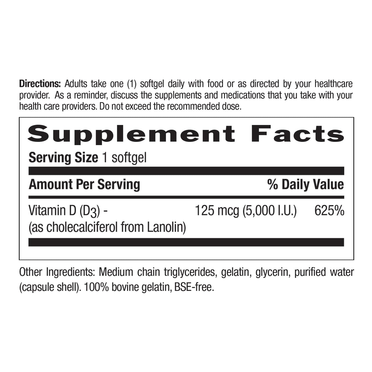 Country Life, Vitamin D3 5000 IU, Supports Healthy Bones, Teeth and Immune System, Daily Supplement, 60 ct
