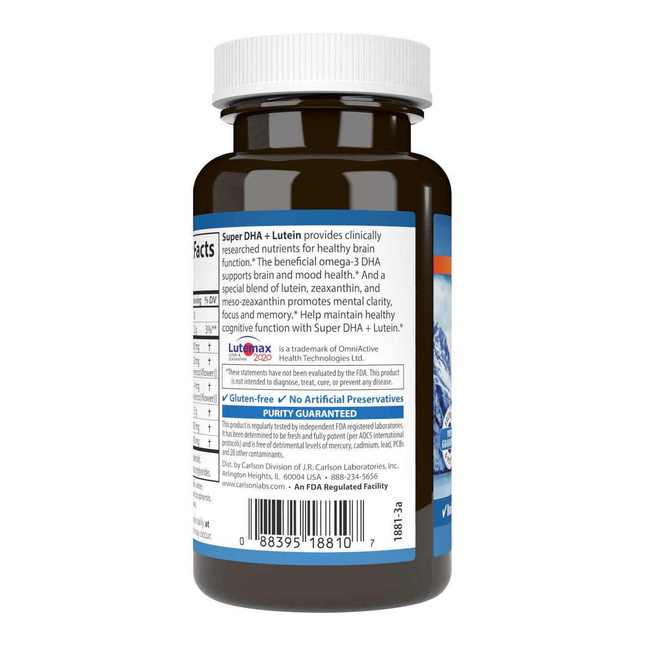 Carlson - Super DHA Plus Lutein, 1000 mg DHA + 20 mg Lutein, 60 Softgels