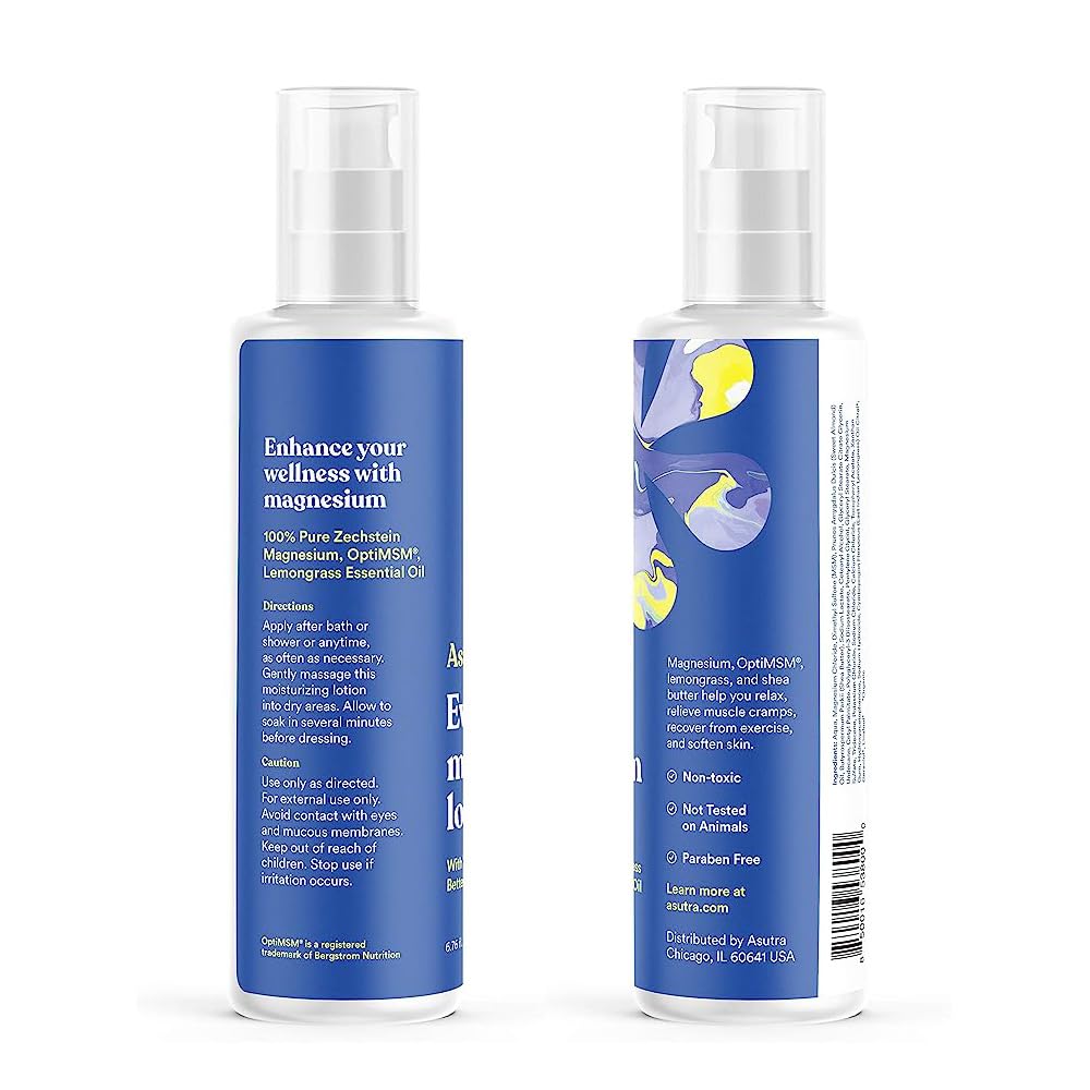 ASUTRA Everyday Magnesium Lotion with OptiMSM, 6.76 fl oz - Topical Magnesium, Rapid Absorption, Vitamins A and E, Shea Butter for Soft, Smooth Skin, Lemongrass Essential Oil