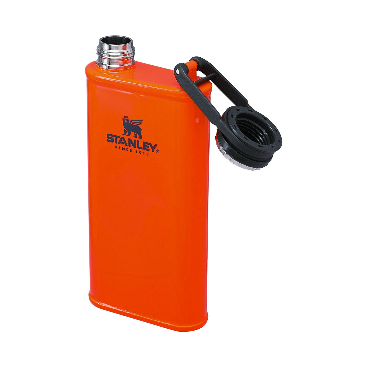 Stanley Classic Easy Fill Wide Mouth Flask 8 oz | Leakproof Hip Flask | Hinge Connected Never Lose Cap | Insulated Stainless Steel Liquor Container | BPA-Free | Blaze Orange