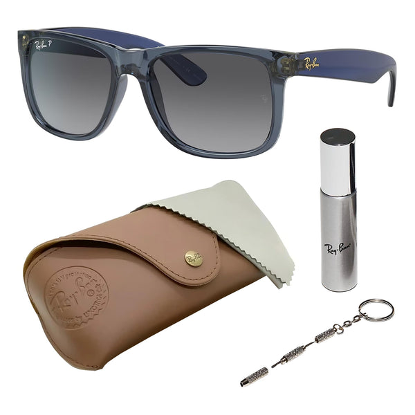 Ray-Ban RB4165 JUSTIN CLASSIC POLARIZED Square Shaped Sunglasses for Men & Women – Includes Official Rayban Eyewear Kit – Ideal Formal & Casual Wear Sunglasses – Grey Lens