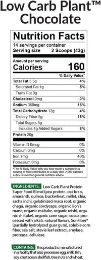 Thumbnail for BioTrust Low Carb Plant, Delicious, Creamy, 20 Grams of Clean, Complete, Plant-Based Protein, 5 Grams Fiber, 15 Superfoods, Digestive Enzymes, Vegan, Dairy-Free - 14 Servings (Chocolate)