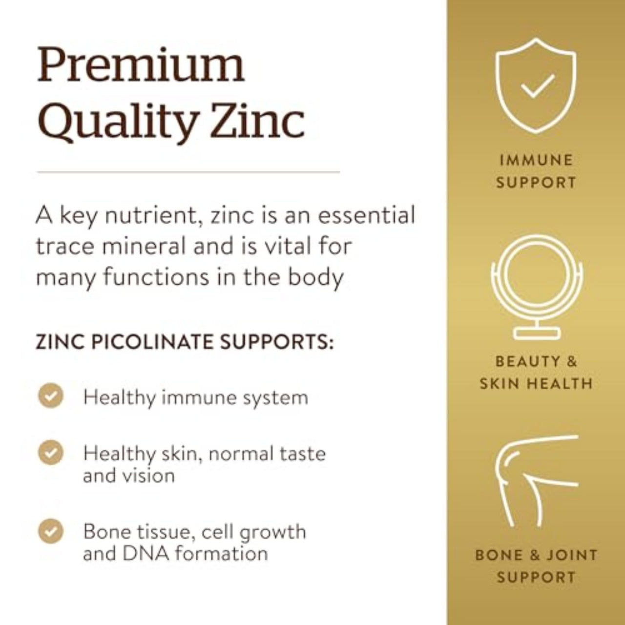 Solgar Zinc Picolinate 22 mg, 100 Tablets - Promotes Healthy Skin - Supports Immune System, Normal Taste & Vision - Antioxidant - Non GMO, Vegan, Gluten Free, Dairy Free, Kosher - 100 Servings