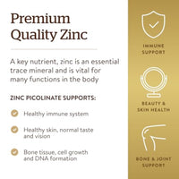 Thumbnail for Solgar Zinc Picolinate 22 mg, 100 Tablets - Promotes Healthy Skin - Supports Immune System, Normal Taste & Vision - Antioxidant - Non GMO, Vegan, Gluten Free, Dairy Free, Kosher - 100 Servings