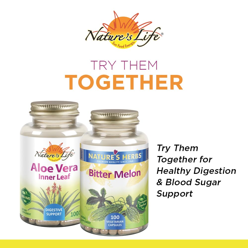Nature's Life Aloe Vera Inner Leaf | Skin Health, Digestive Support & Regularity Formula | with Fennel | Non-GMO & Vegan | No Fillers | 100 Veg Caps