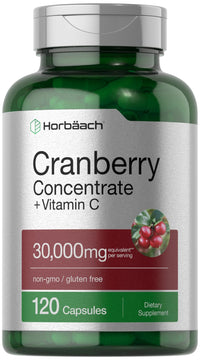 Thumbnail for Horbäach Cranberry Concentrate Extract Pills + Vitamin C | 120 Capsules | Supplement for Women and Men | Triple Strength Ultimate Potency Formula | Non-GMO and Gluten Free